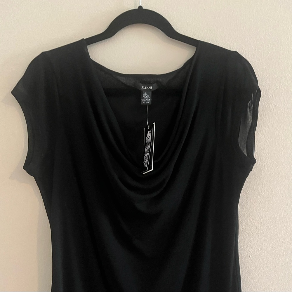 Black Draped Short Sleeve Top
